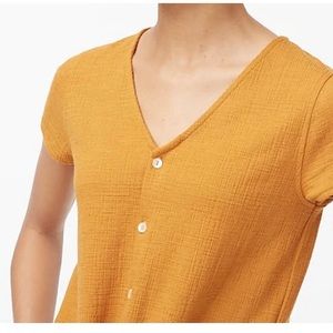 J. Crew Textured Cotton Blend Tie Front V Neck Button Up Top.